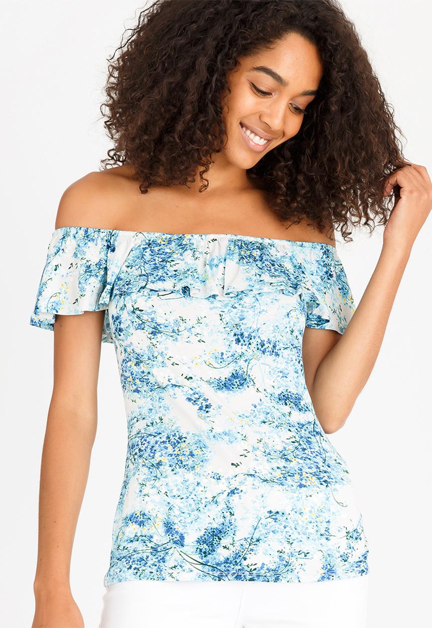 cath.nic - Ditsy Print Bardot Top Aqua