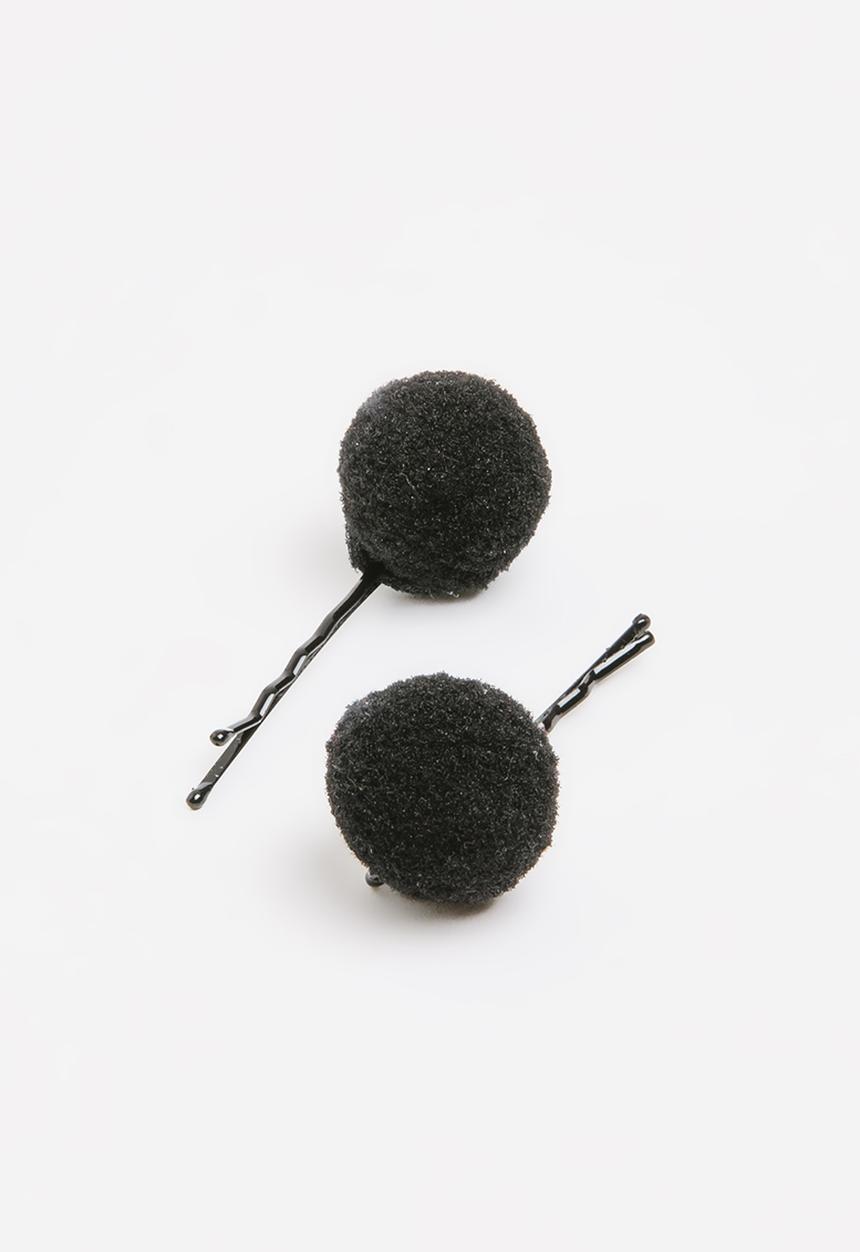 Jewels and Lace - Pom Pom Hair clips Black
