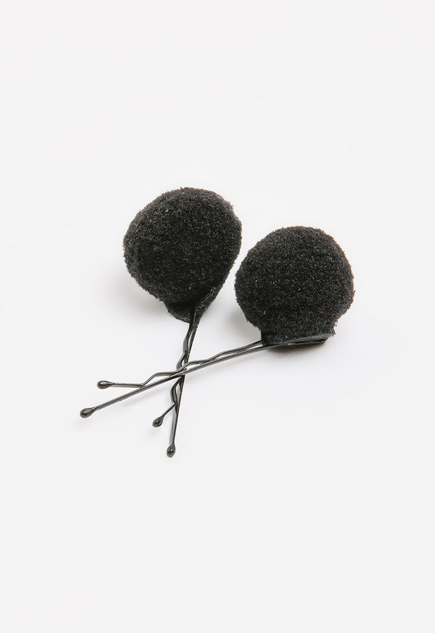 Jewels and Lace - Pom Pom Hair clips Black