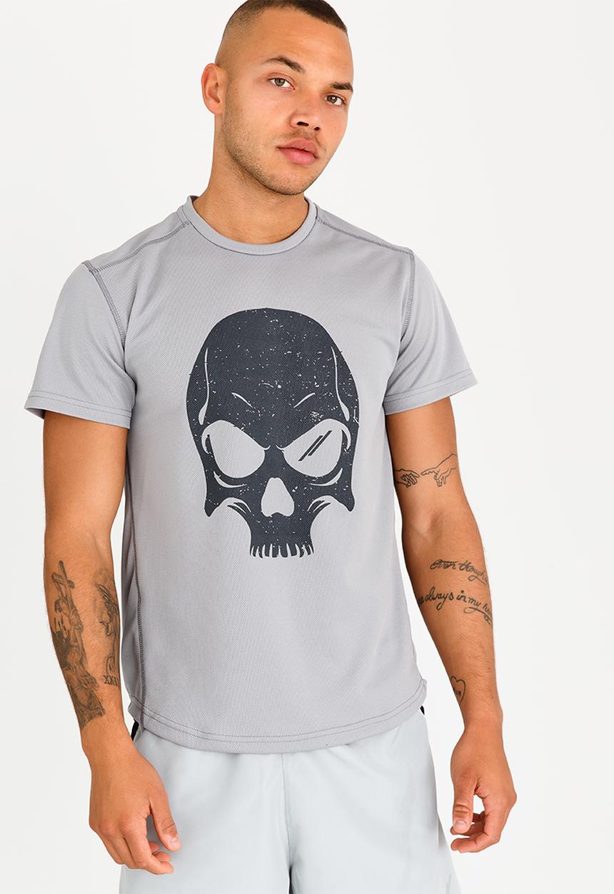 Lithe - Theta Airtex Skull Print Tee Grey