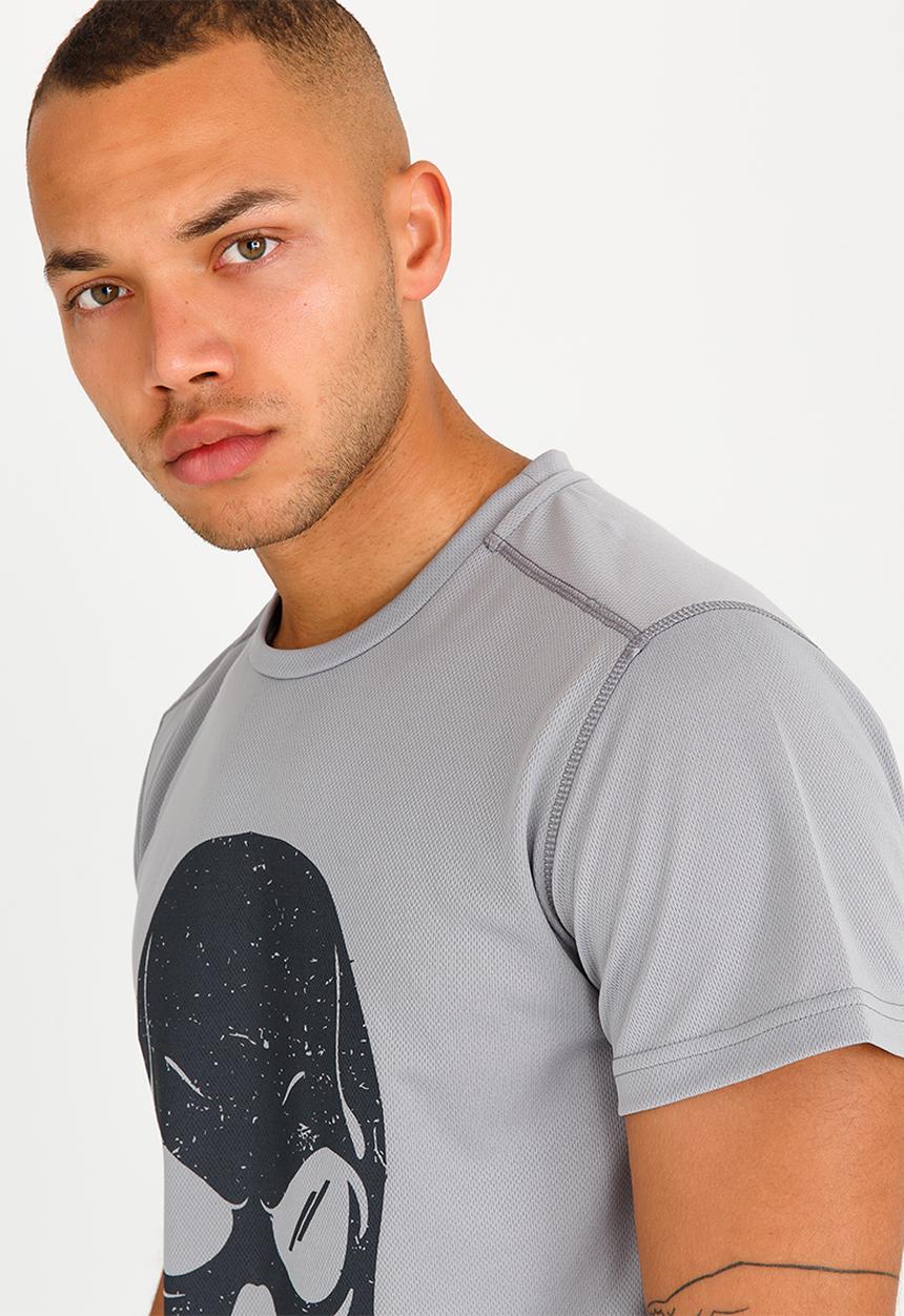 Lithe - Theta Airtex Skull Print Tee Grey