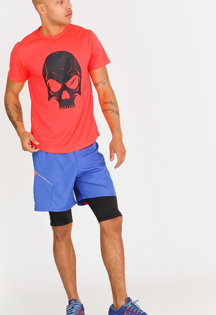 Lithe - Theta Airtex Skull Print Tee Orange