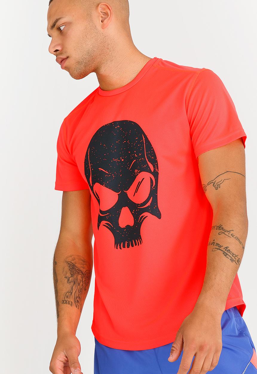 Lithe - Theta Airtex Skull Print Tee Orange