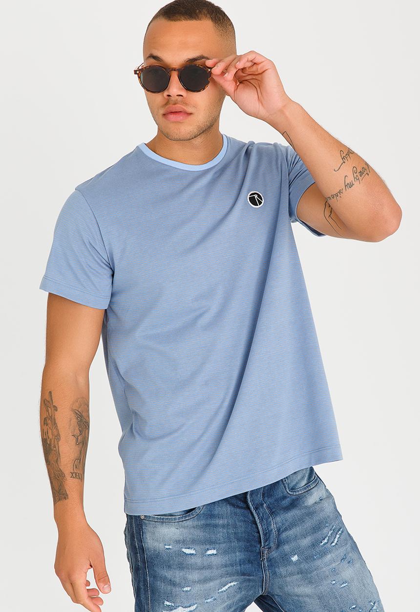 Resist - Striped Crew Neck T Shirt Blue and Grey