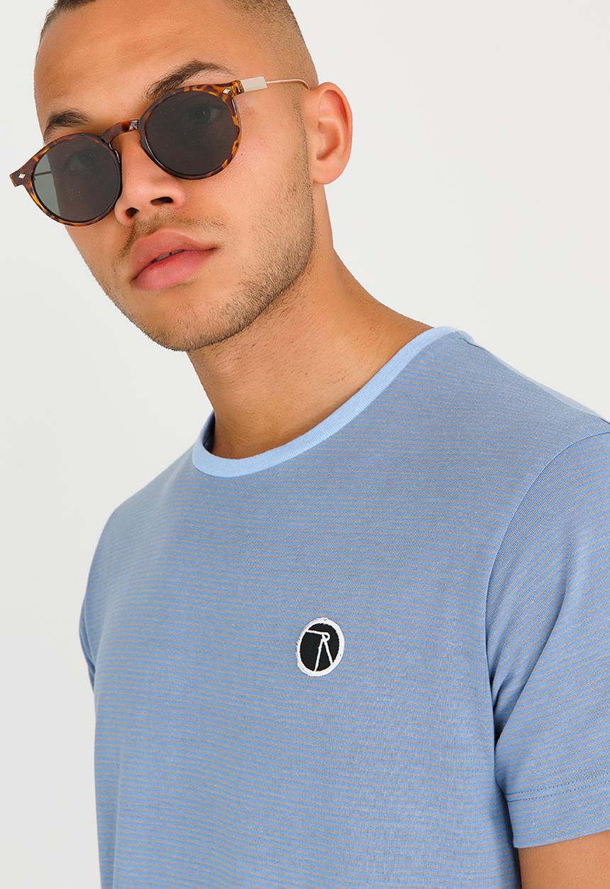 Resist - Striped Crew Neck T Shirt Blue and Grey