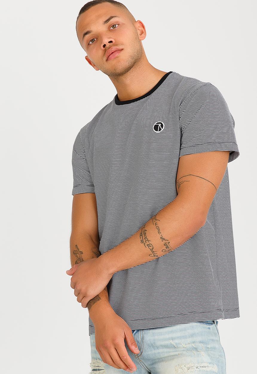Resist - Striped Crew Neck  T Shirt Black and White