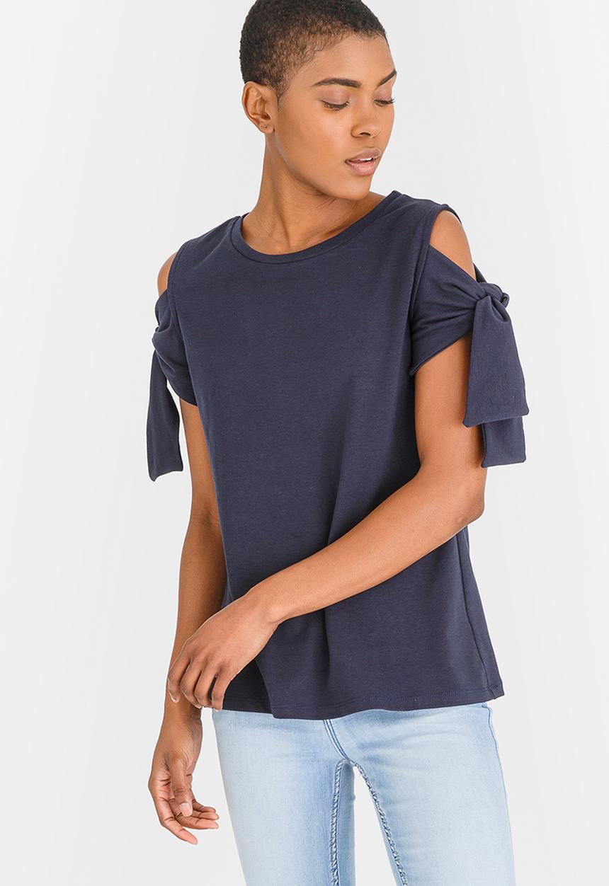 edit - Tie-Up Sleeve Tshirt Navy