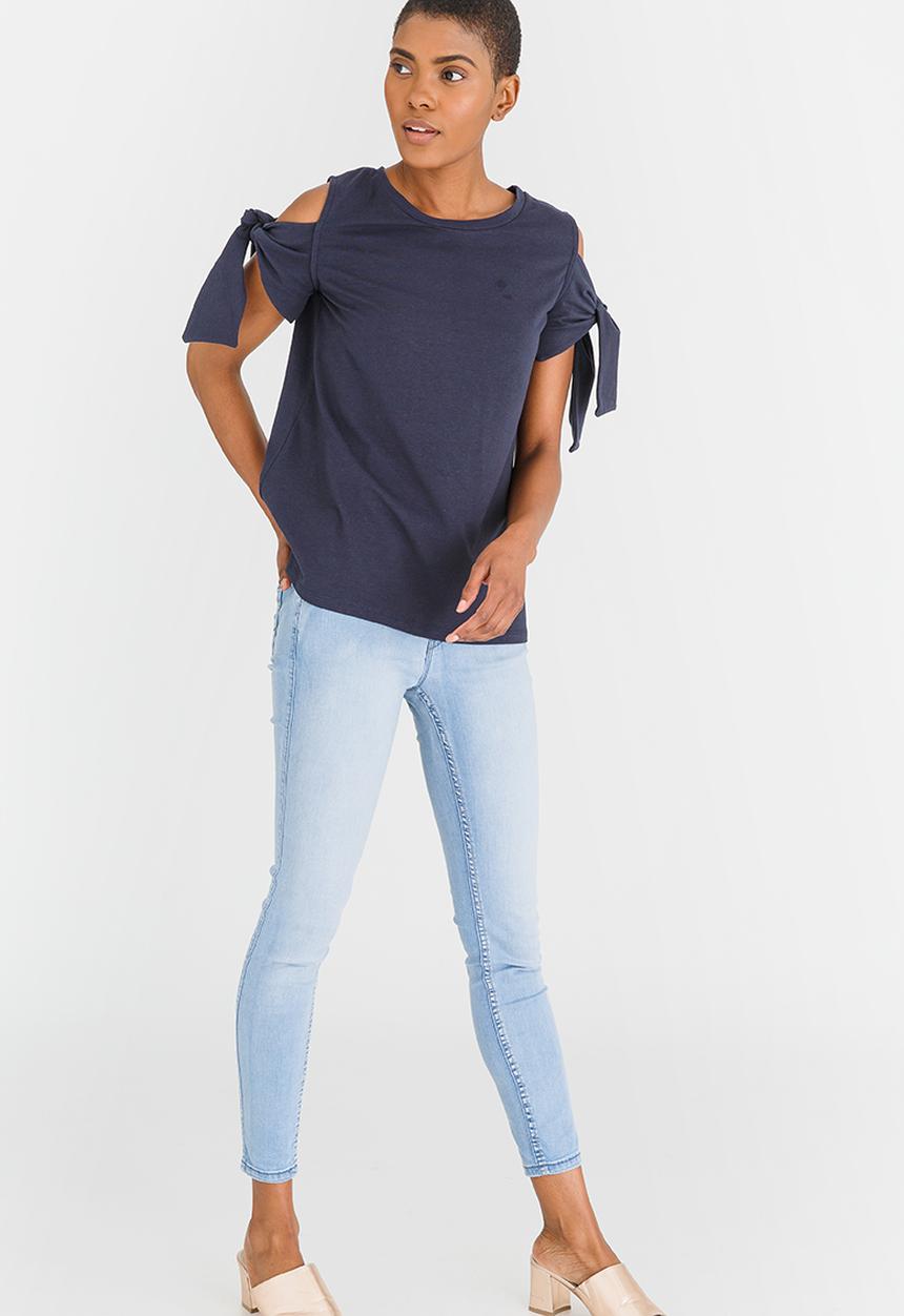 edit - Tie-Up Sleeve Tshirt Navy