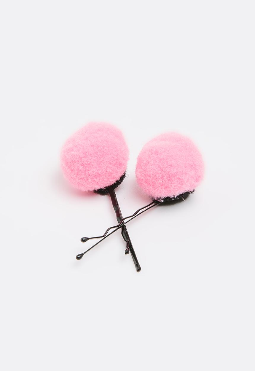 Jewels and Lace - Pom Pom Hair clips Mid Pink