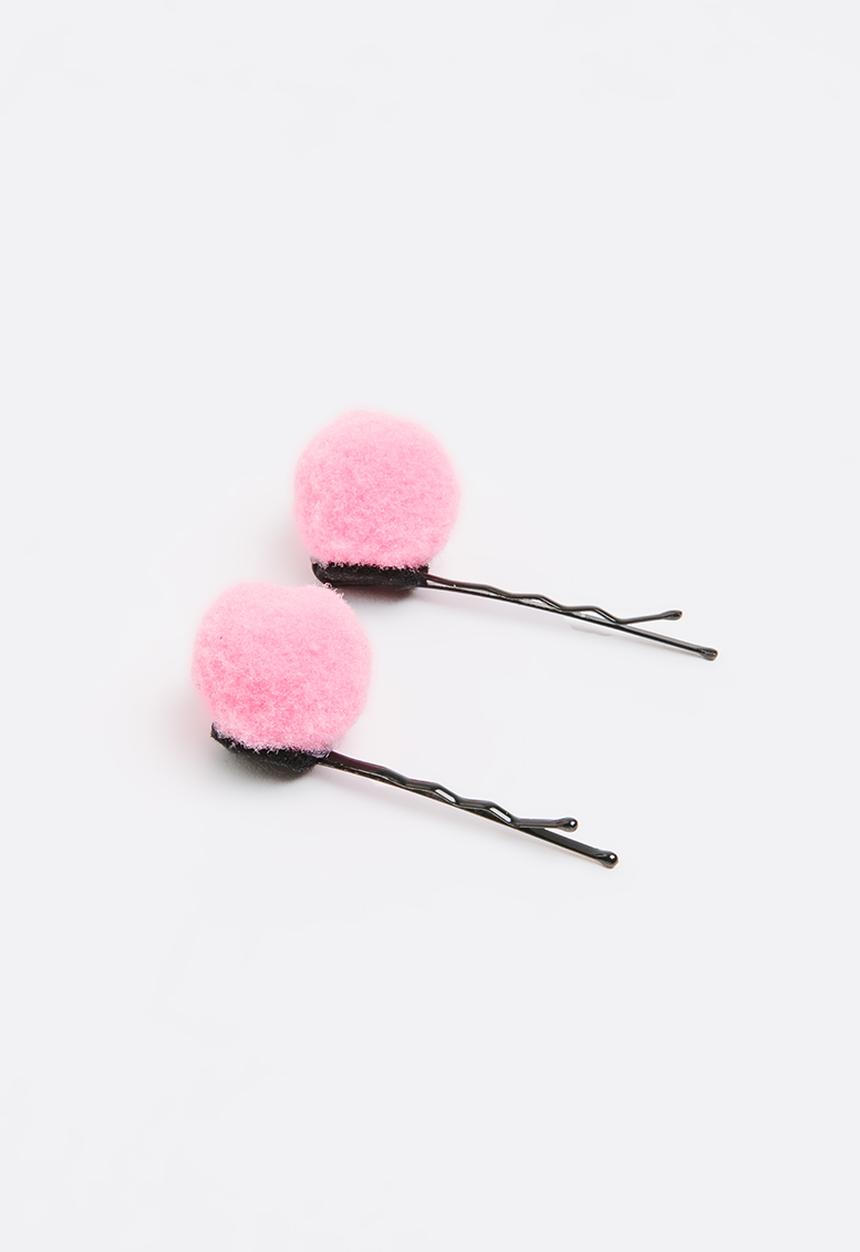Jewels and Lace - Pom Pom Hair clips Mid Pink