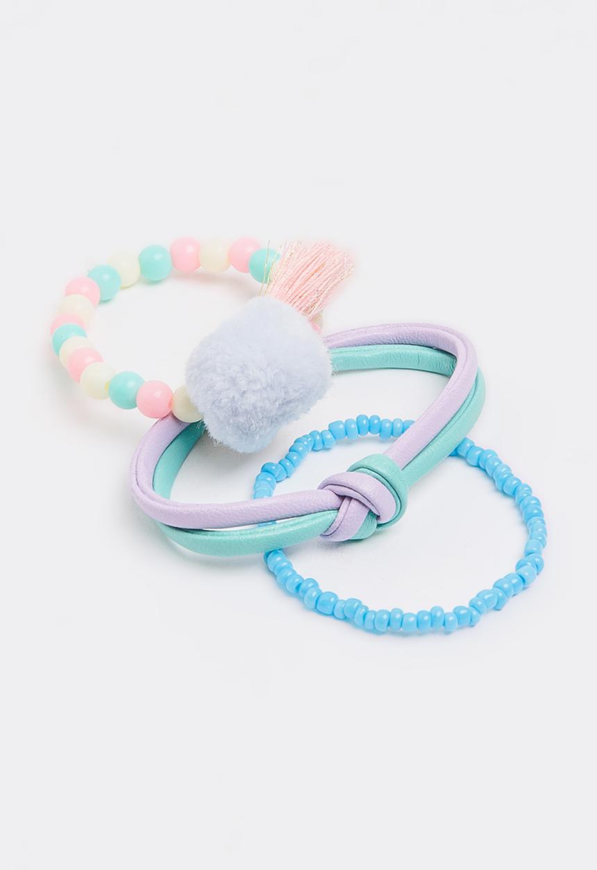 Jewels and Lace - Pom Pom Bracelet Set Multi-colour