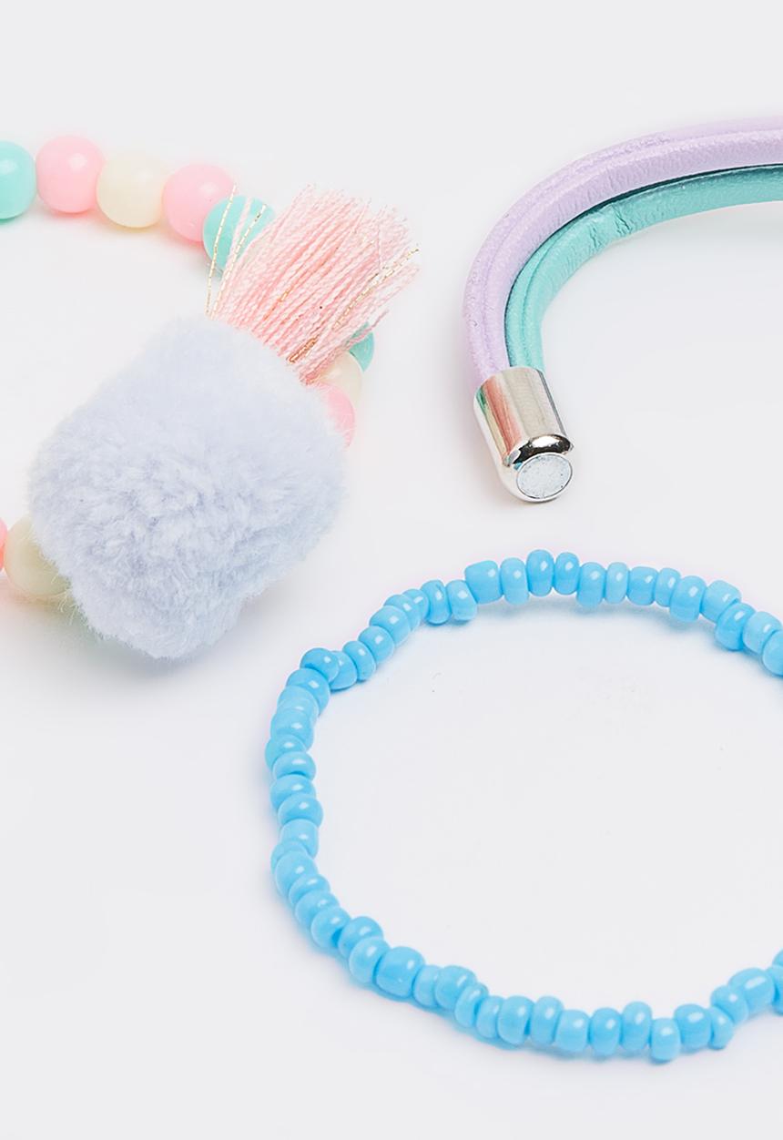 Jewels and Lace - Pom Pom Bracelet Set Multi-colour