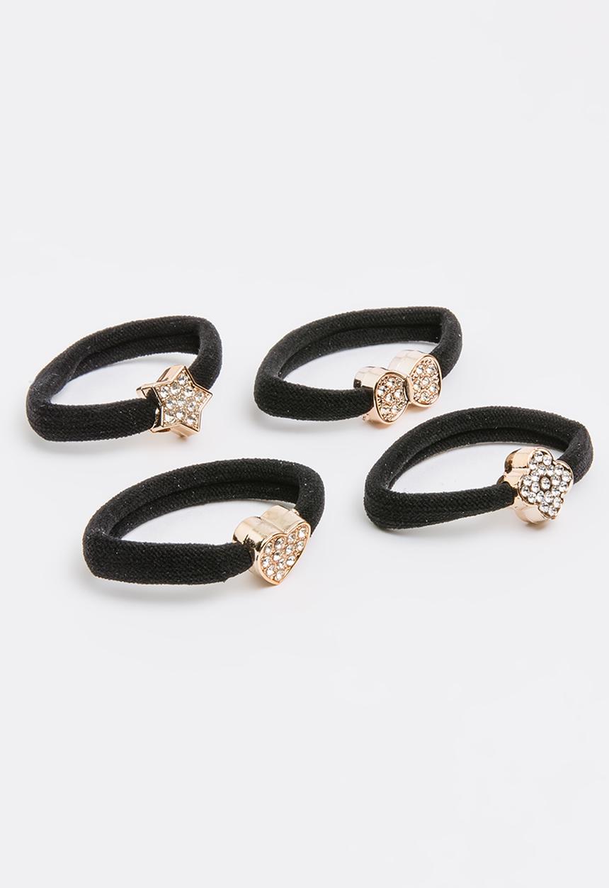 Jewels and Lace - Rhinestone Hair Ties Black