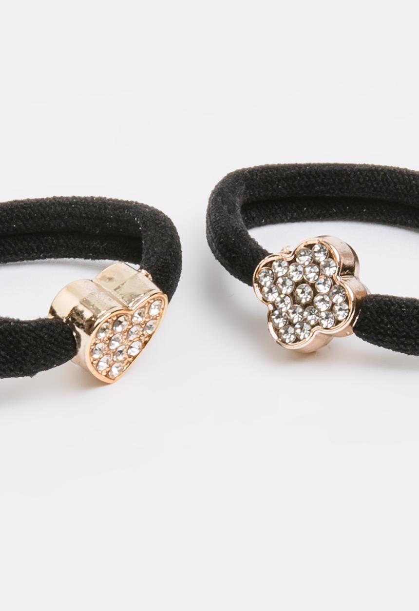 Jewels and Lace - Rhinestone Hair Ties Black