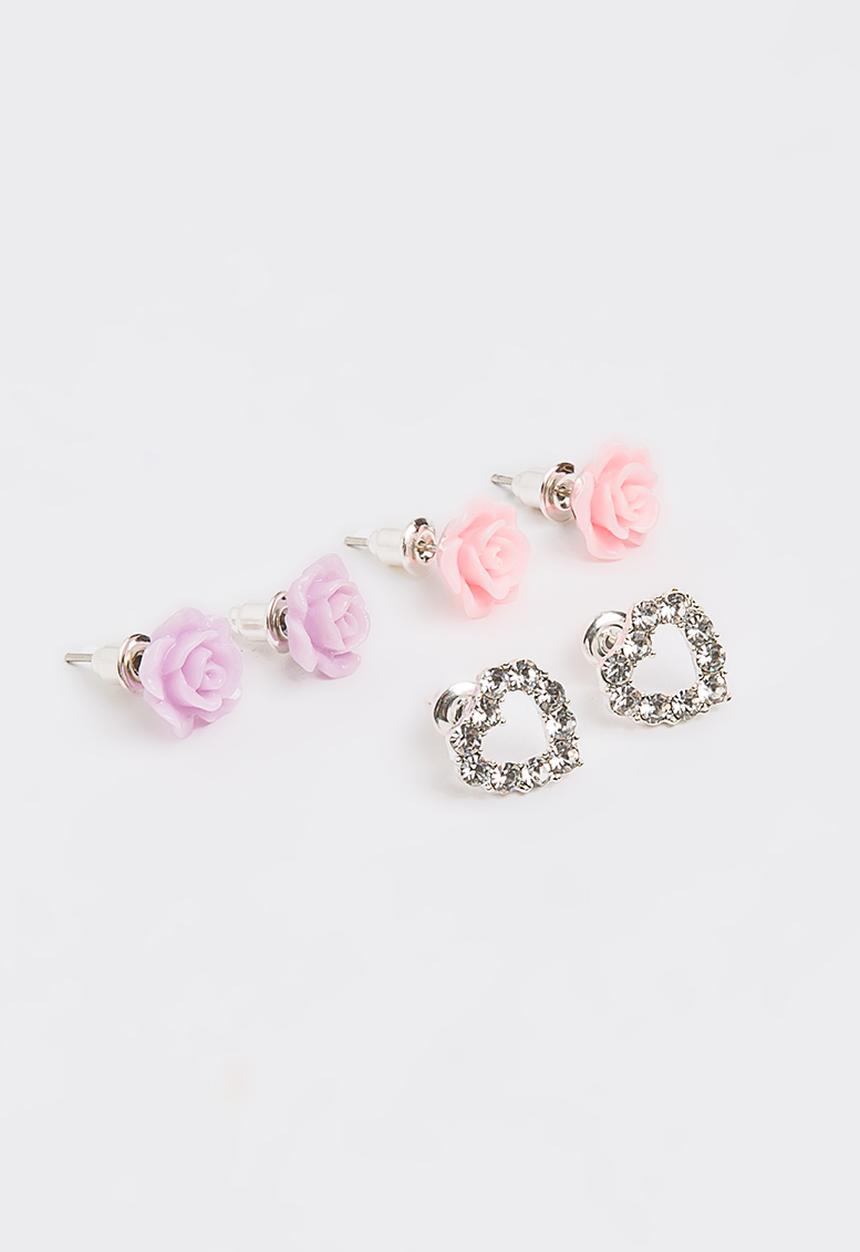 Jewels and Lace - Heart Rose Earrings Multi-colour