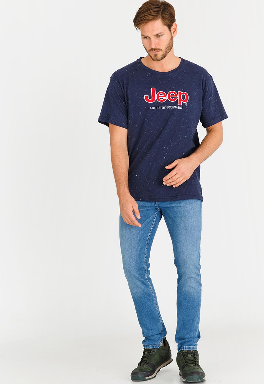 JEEP - Applique Embroidered T Shirt Navy