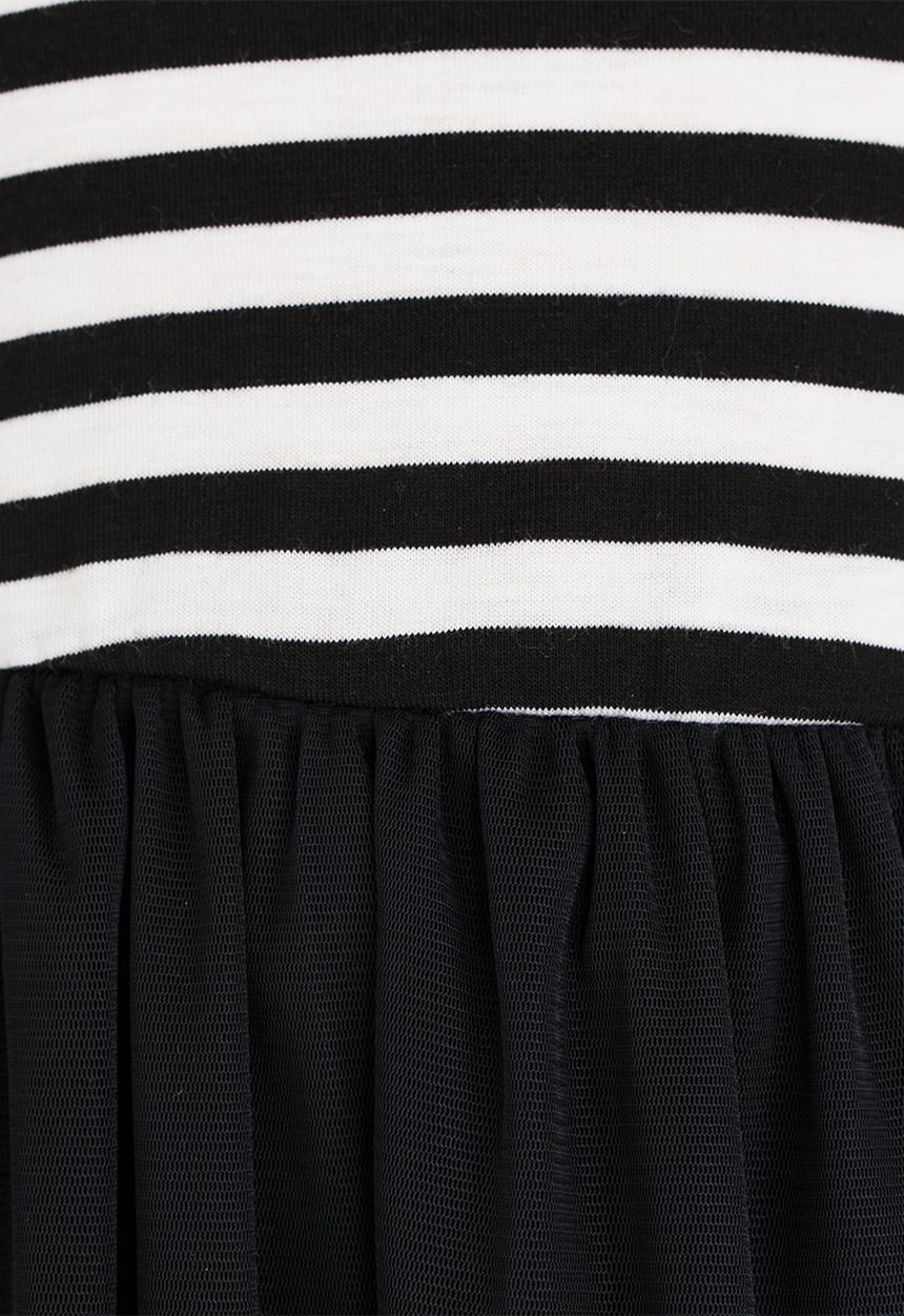 See-Saw - High Waist Dress with Mesh Black and White