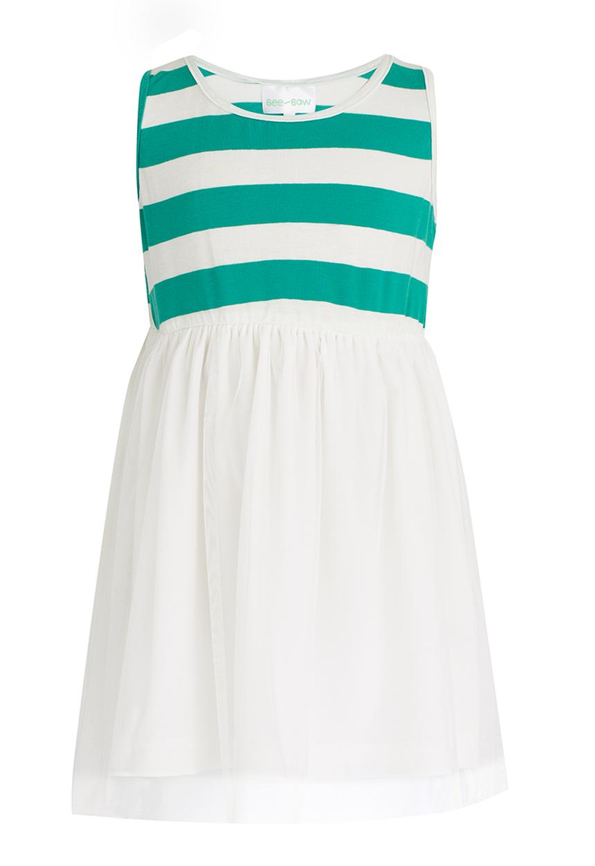 See-Saw - High Waist Dress with Mesh Milk