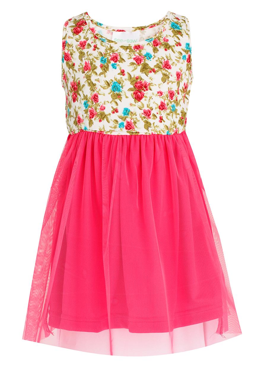 See-Saw - High Waist Dress with Mesh Mid Pink