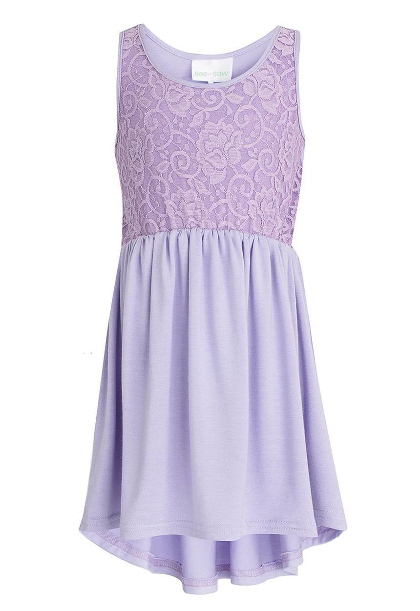 See-Saw - Hi-Low Dress with Lace Bodice Mid Purple