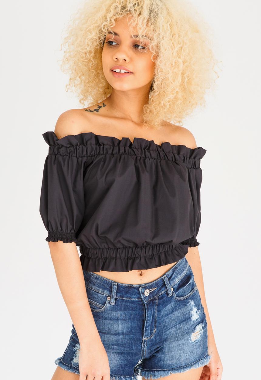 c(inch) - Cropped Bardot Blouse Black