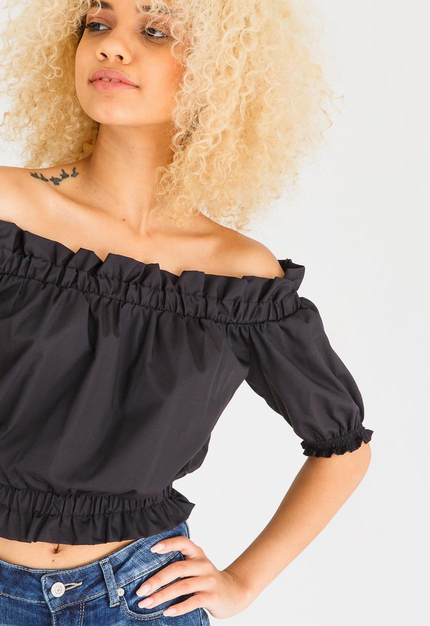 c(inch) - Cropped Bardot Blouse Black