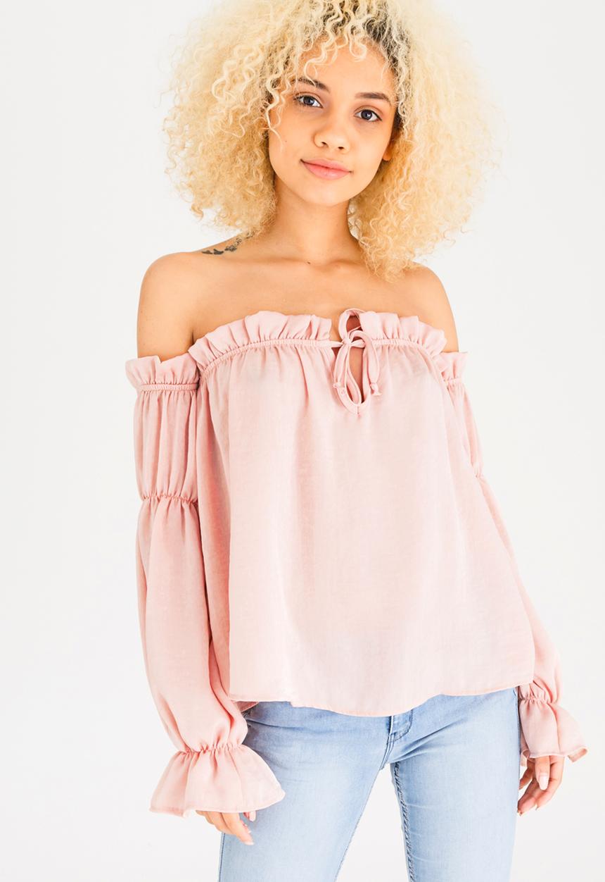 STYLE REPUBLIC - Bardot Blouse Pale Pink
