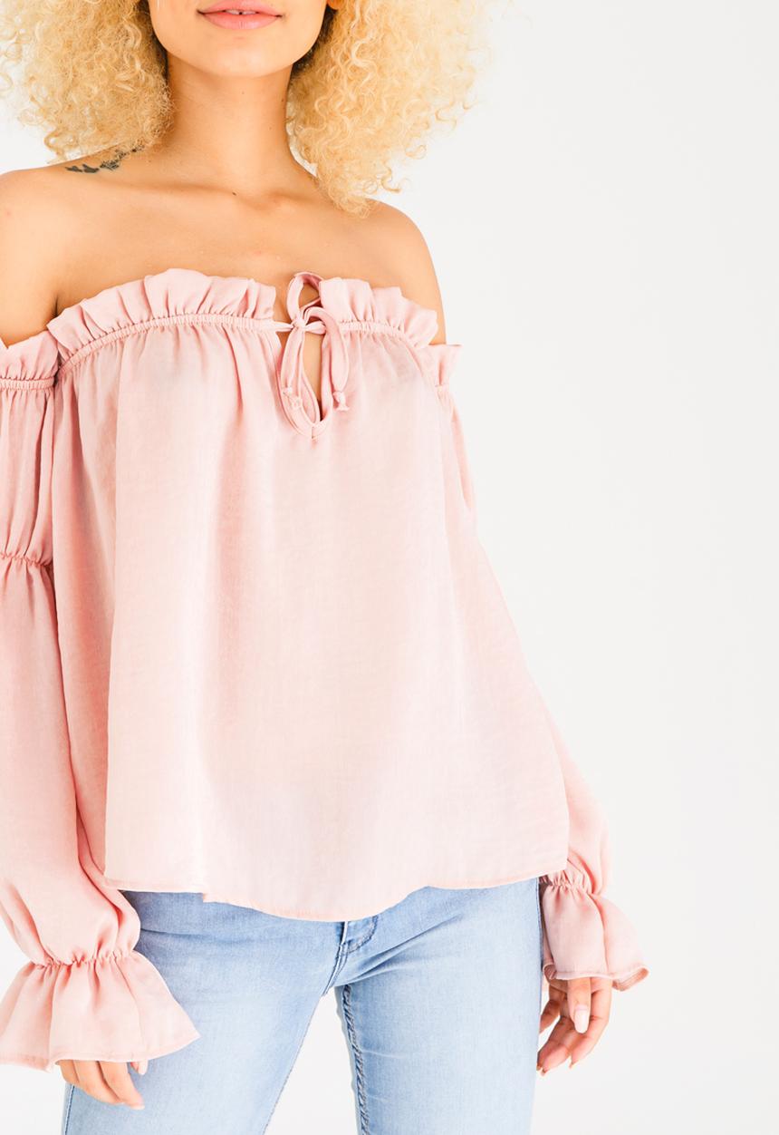 STYLE REPUBLIC - Bardot Blouse Pale Pink
