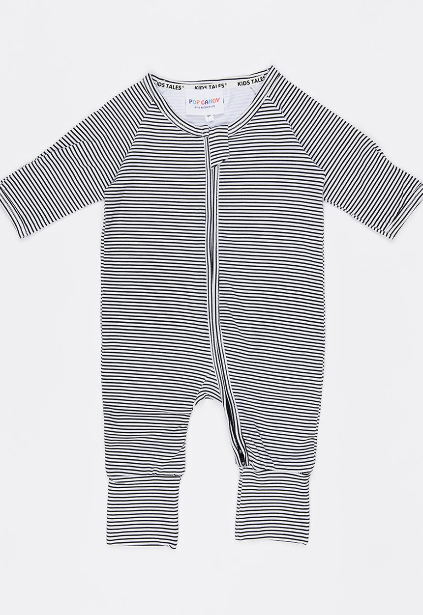 Pop Candy - Striped Full Bodysuit Black and White