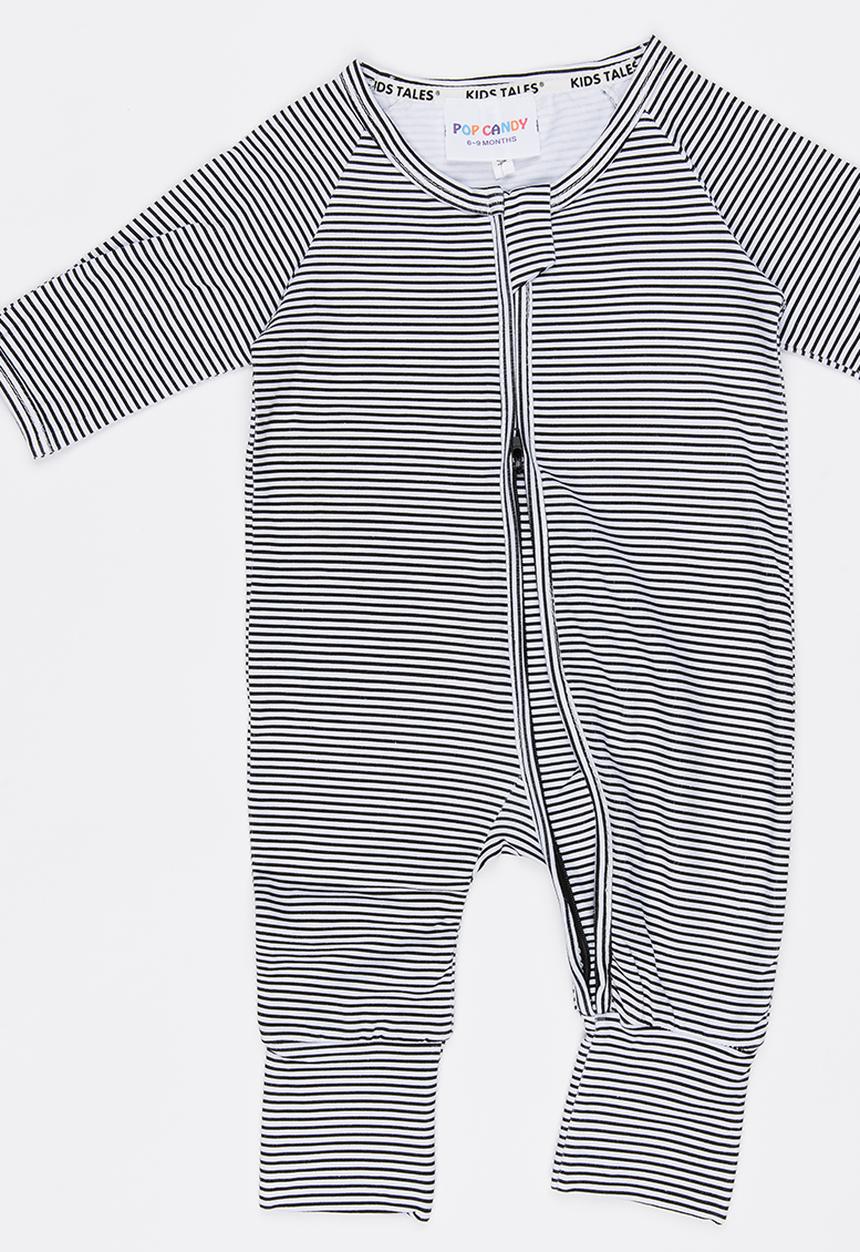 Pop Candy - Striped Full Bodysuit Black and White