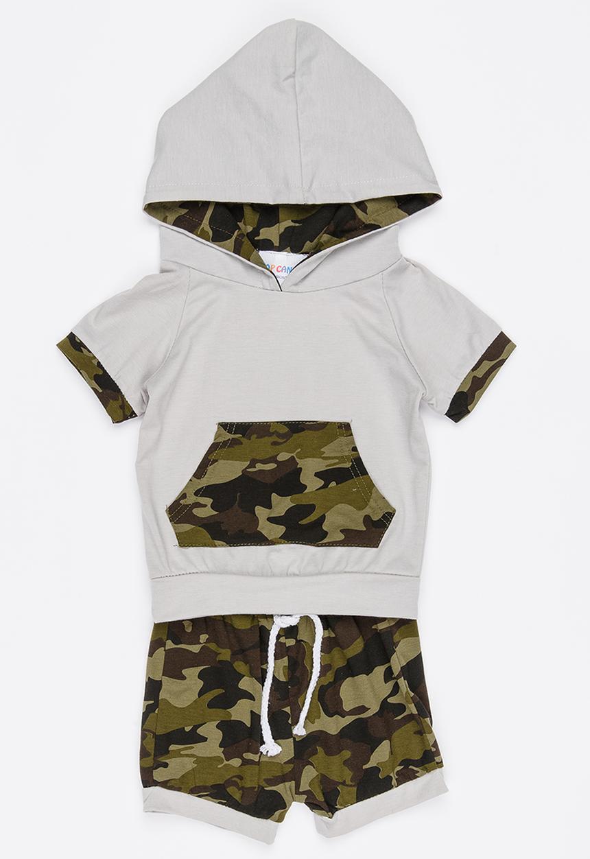 Pop Candy - Hoodie and Short Set Khaki Green
