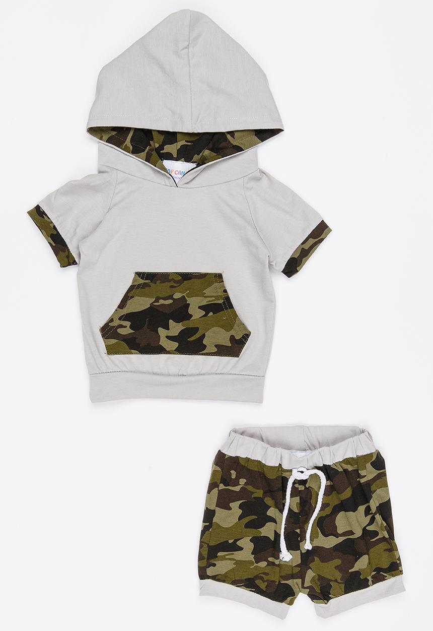 Pop Candy - Hoodie and Short Set Khaki Green