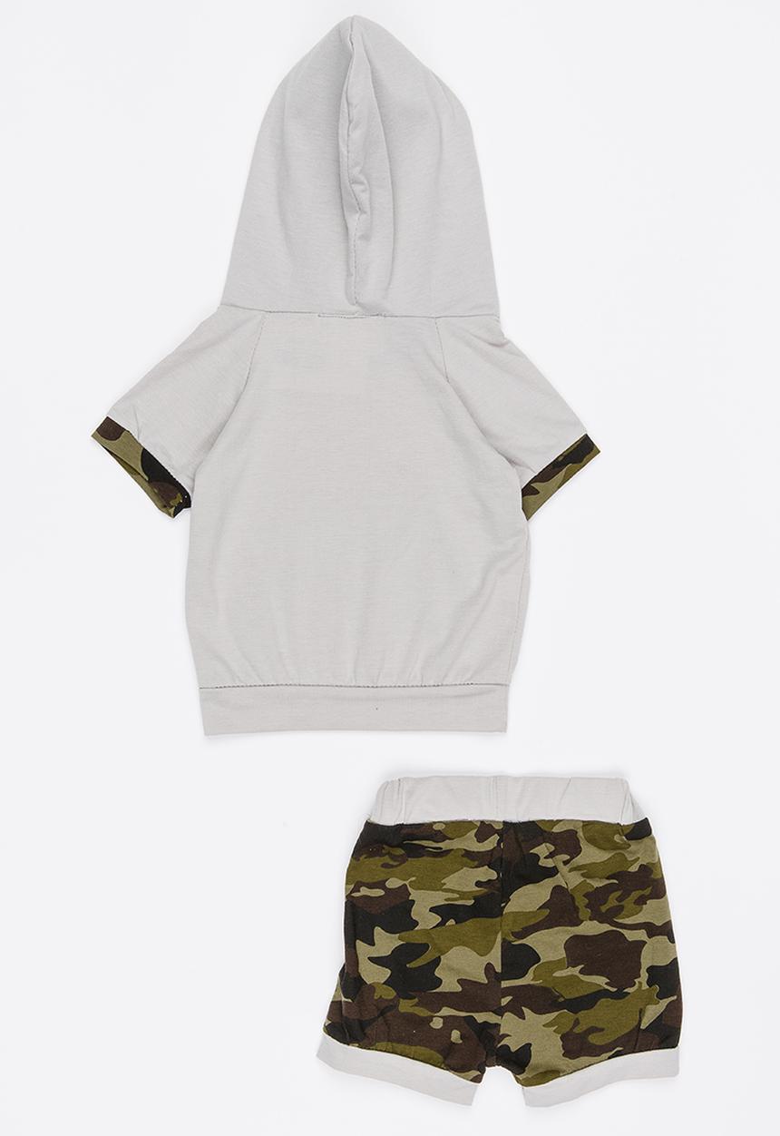 Pop Candy - Hoodie and Short Set Khaki Green