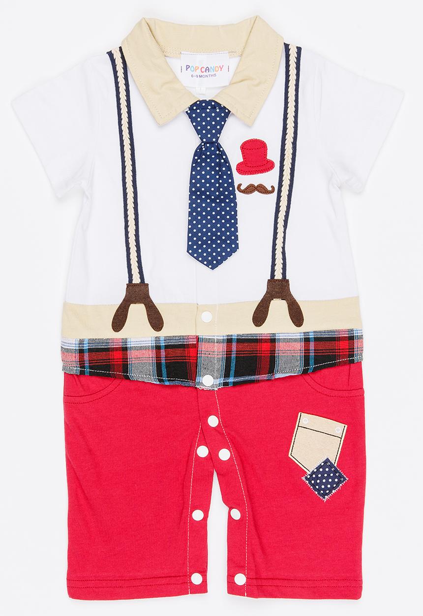 Pop Candy - Dungaree Romper Red