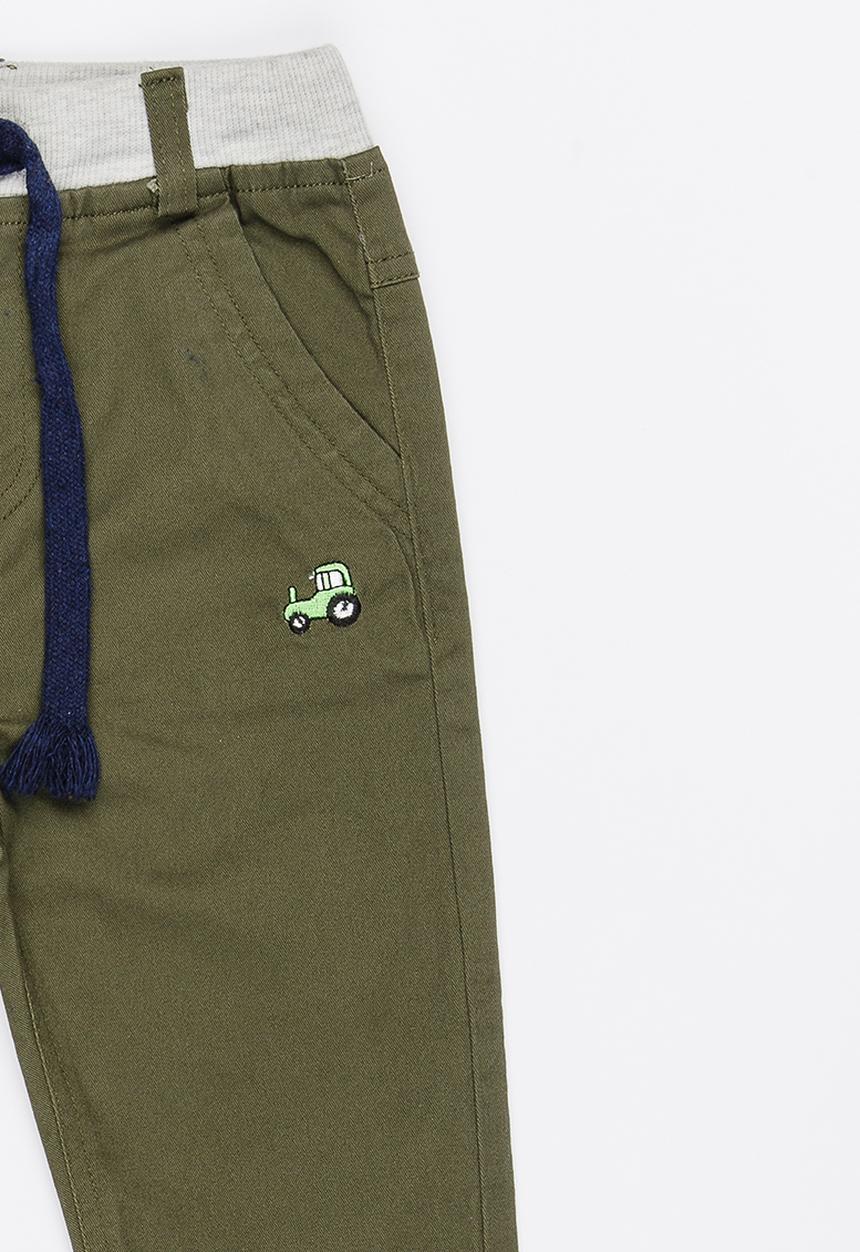 Pop Candy - Ribbed Chino Pants Khaki Green