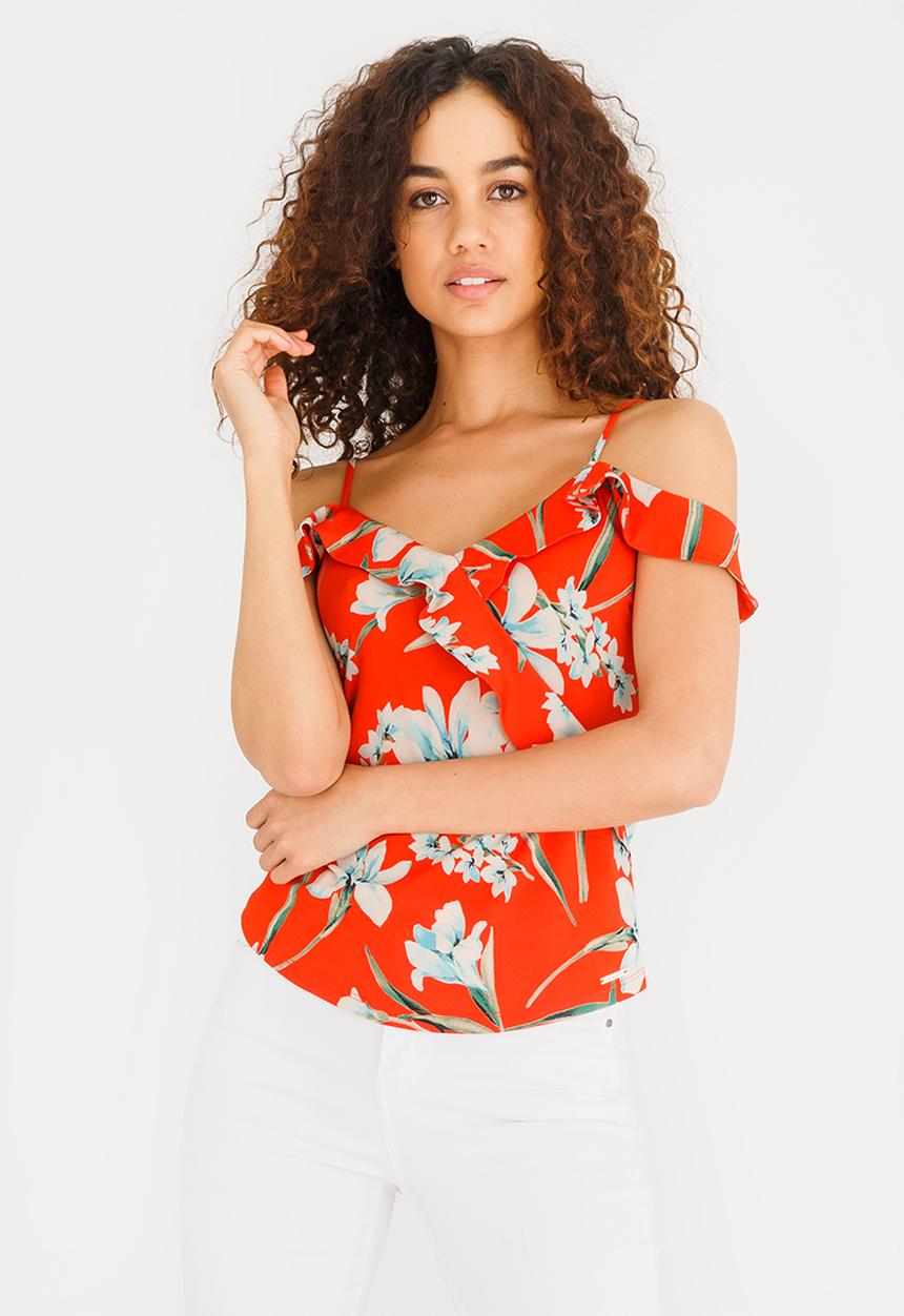 SISSY BOY - Ruffle Cut-out Detail Top Red