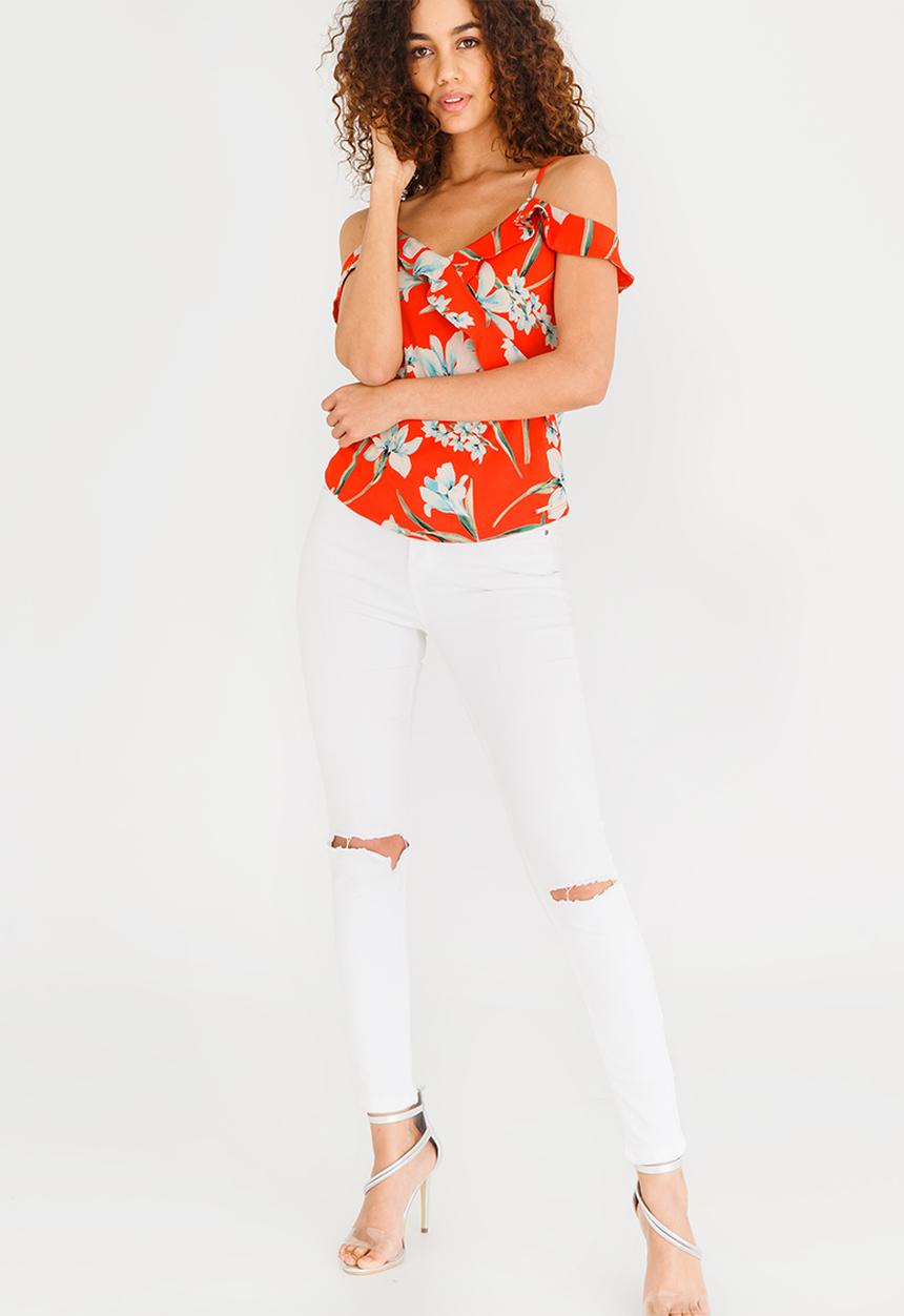 SISSY BOY - Ruffle Cut-out Detail Top Red