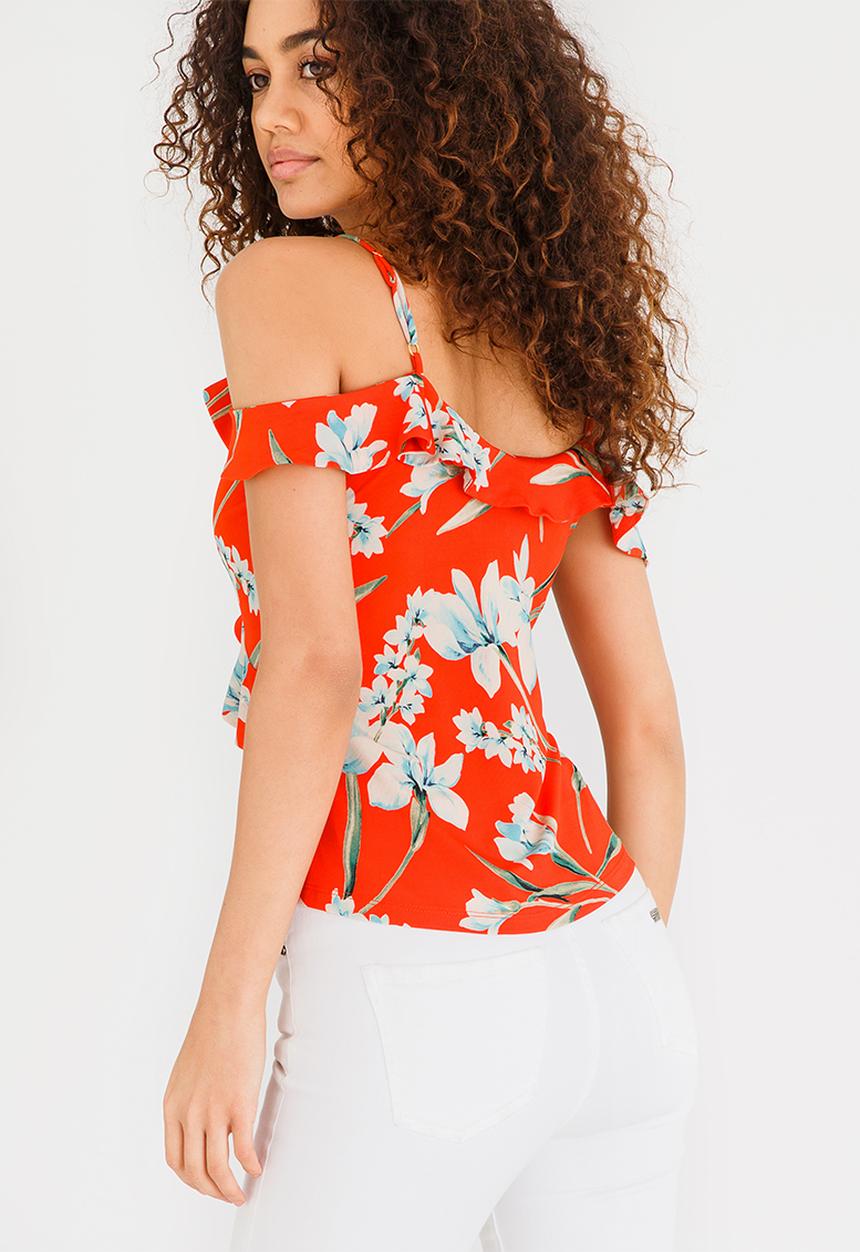 SISSY BOY - Ruffle Cut-out Detail Top Red