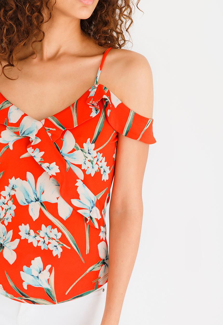 SISSY BOY - Ruffle Cut-out Detail Top Red