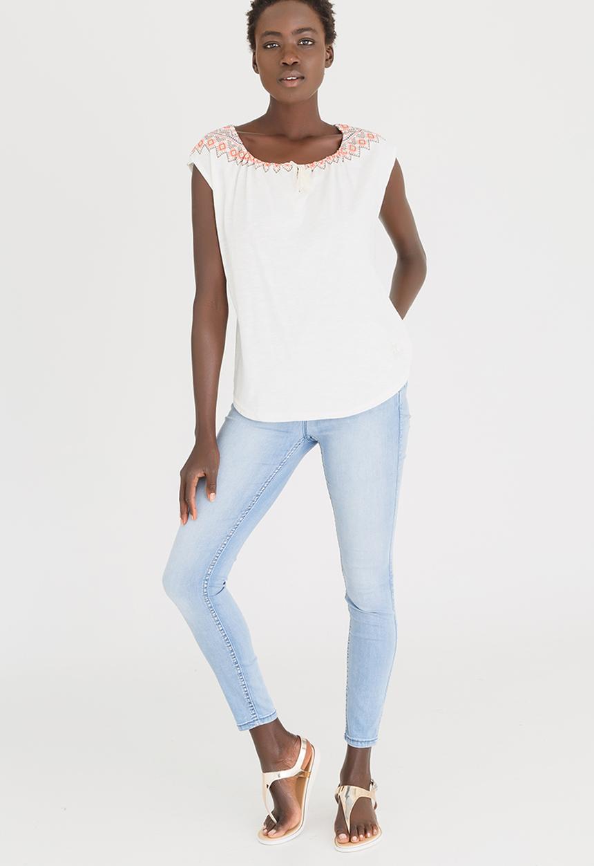 JEEP - Slub Puff Print Fashion Top Cream