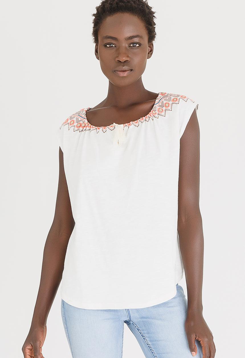 JEEP - Slub Puff Print Fashion Top Cream
