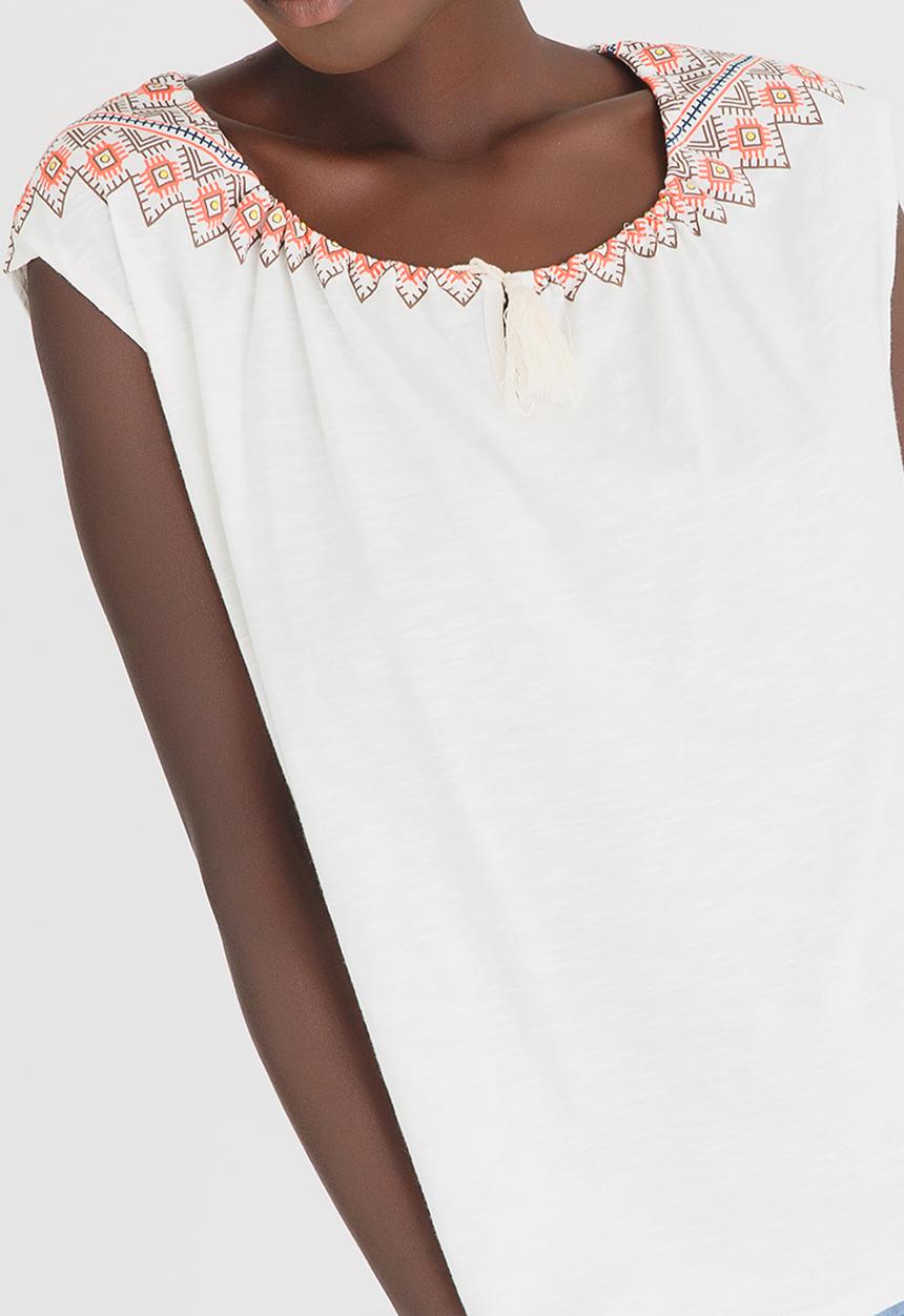 JEEP - Slub Puff Print Fashion Top Cream