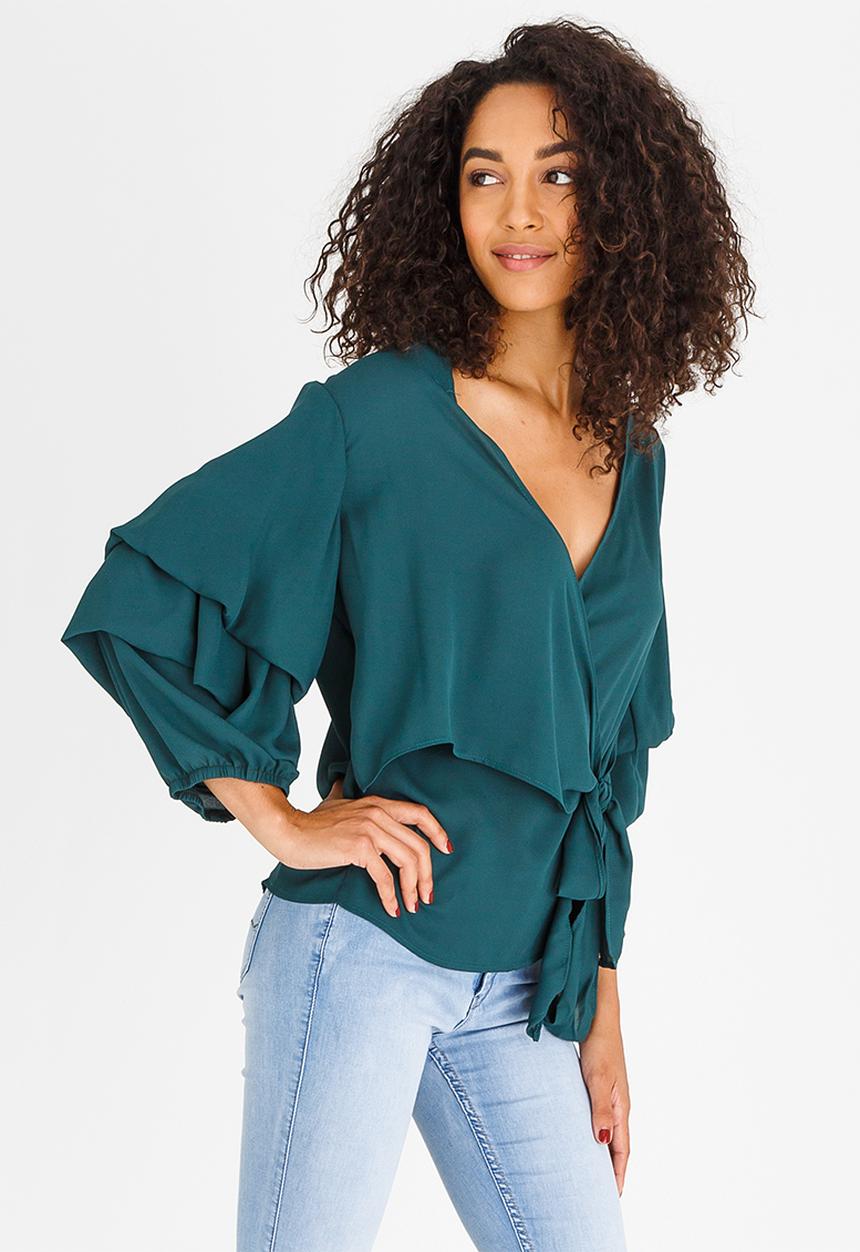 STYLE REPUBLIC - Volume Sleeve Wrap Blouse Green