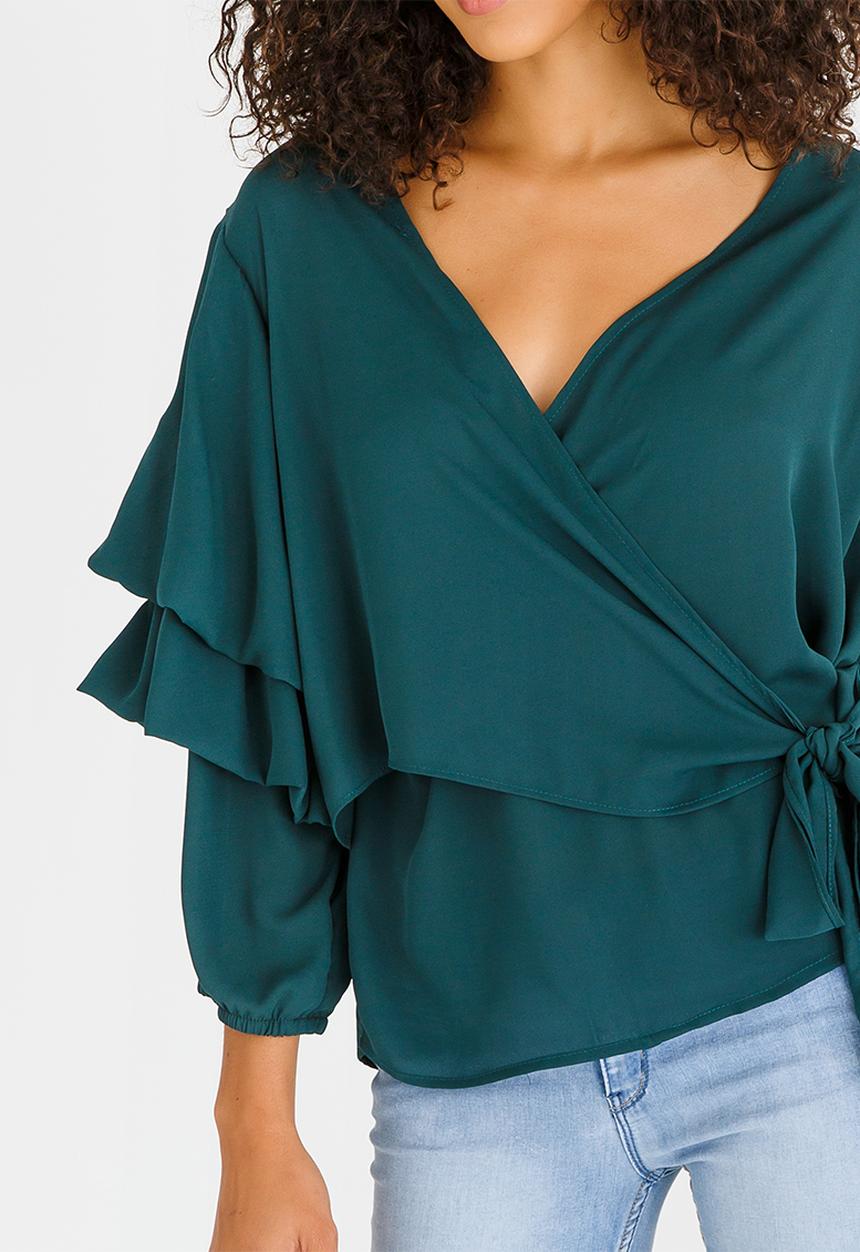STYLE REPUBLIC - Volume Sleeve Wrap Blouse Green