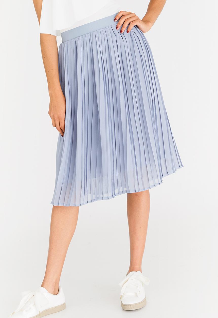 STYLE REPUBLIC - Pleated Midi Skirt Pale Blue