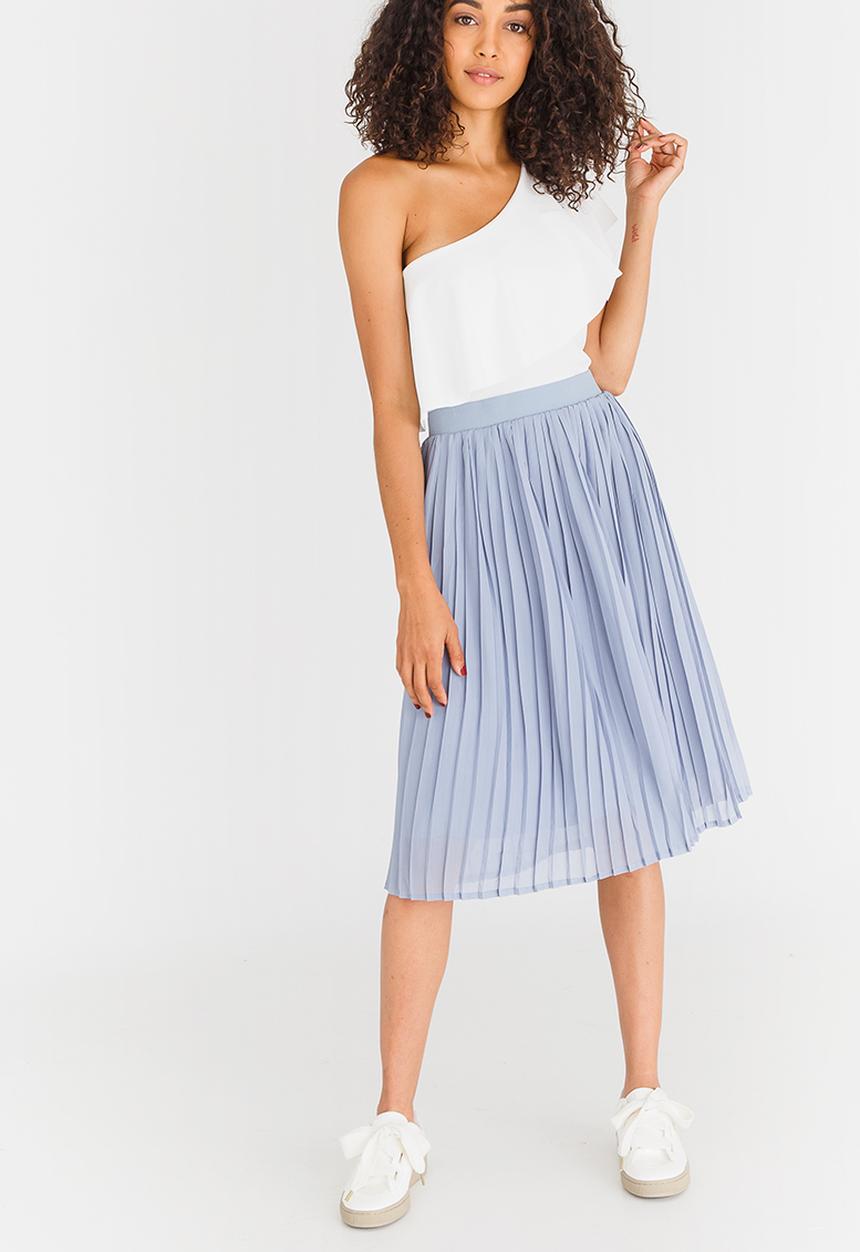 STYLE REPUBLIC - Pleated Midi Skirt Pale Blue