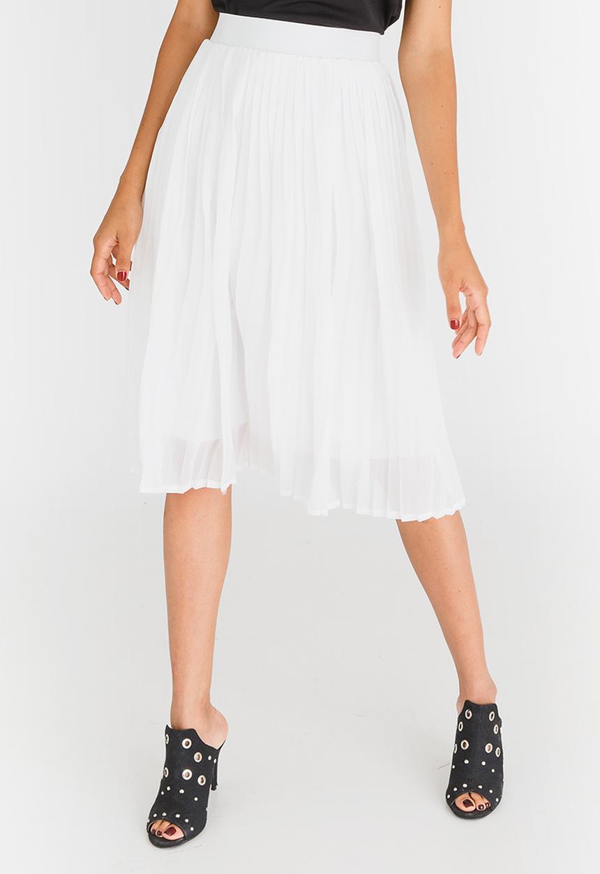 STYLE REPUBLIC - Pleated Midi Skirt Cream