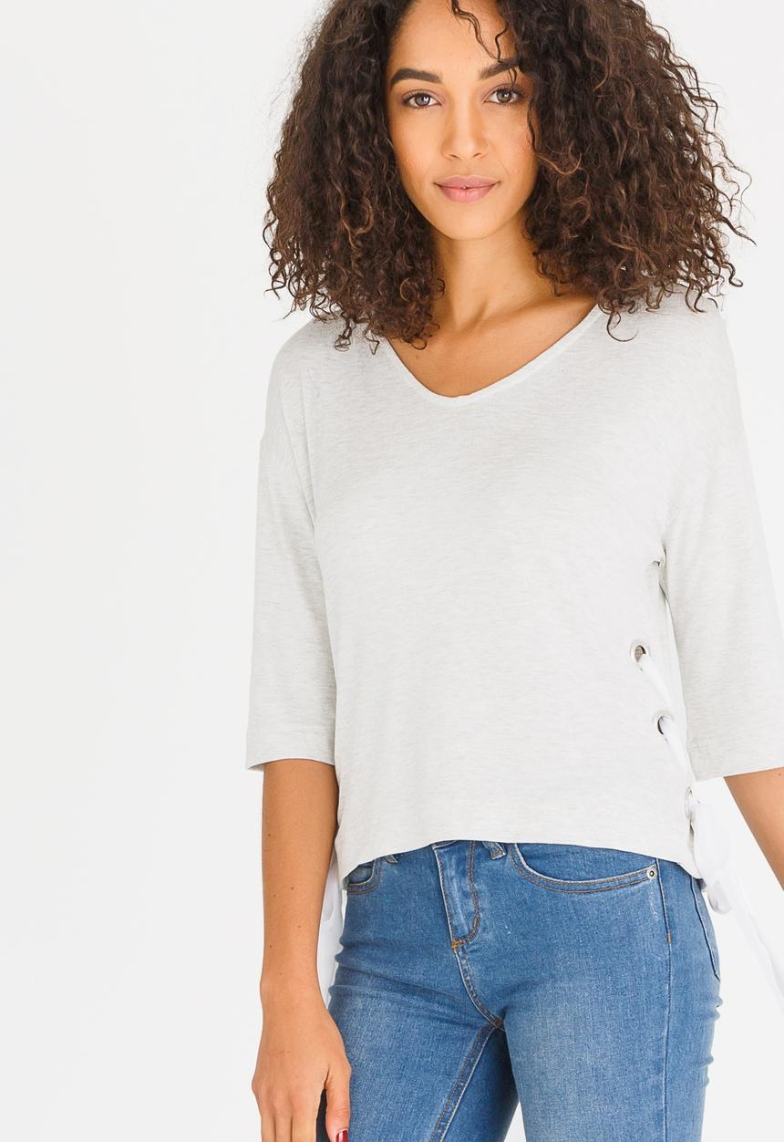 STYLE REPUBLIC - Lace-up T-shirt Grey