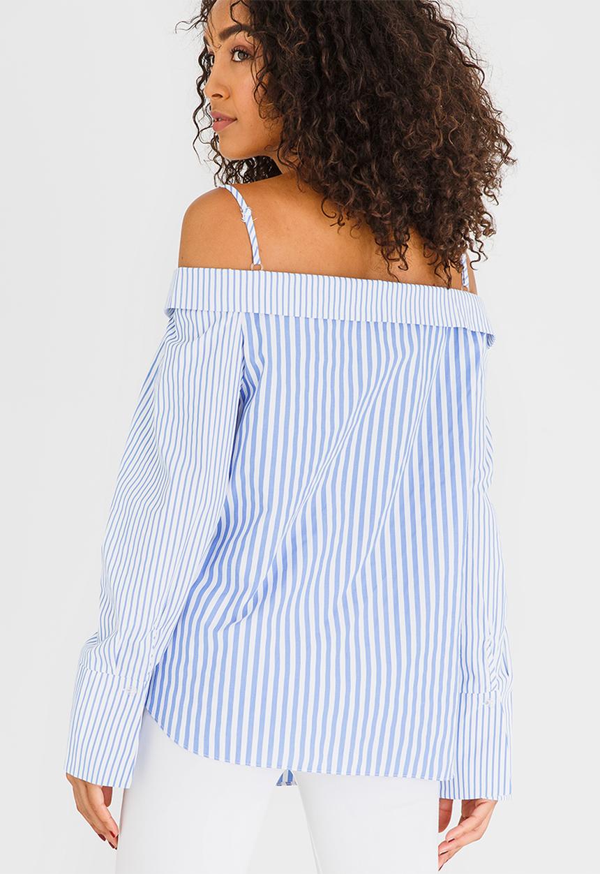 STYLE REPUBLIC - Off the Shoulder Shirt Blue and White