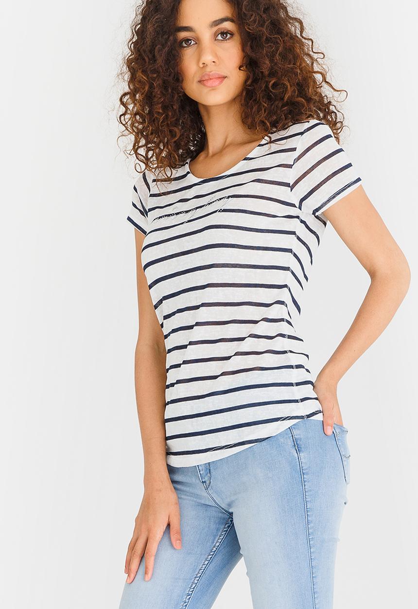 SISSY BOY - Striped Logo Tee Navy & White